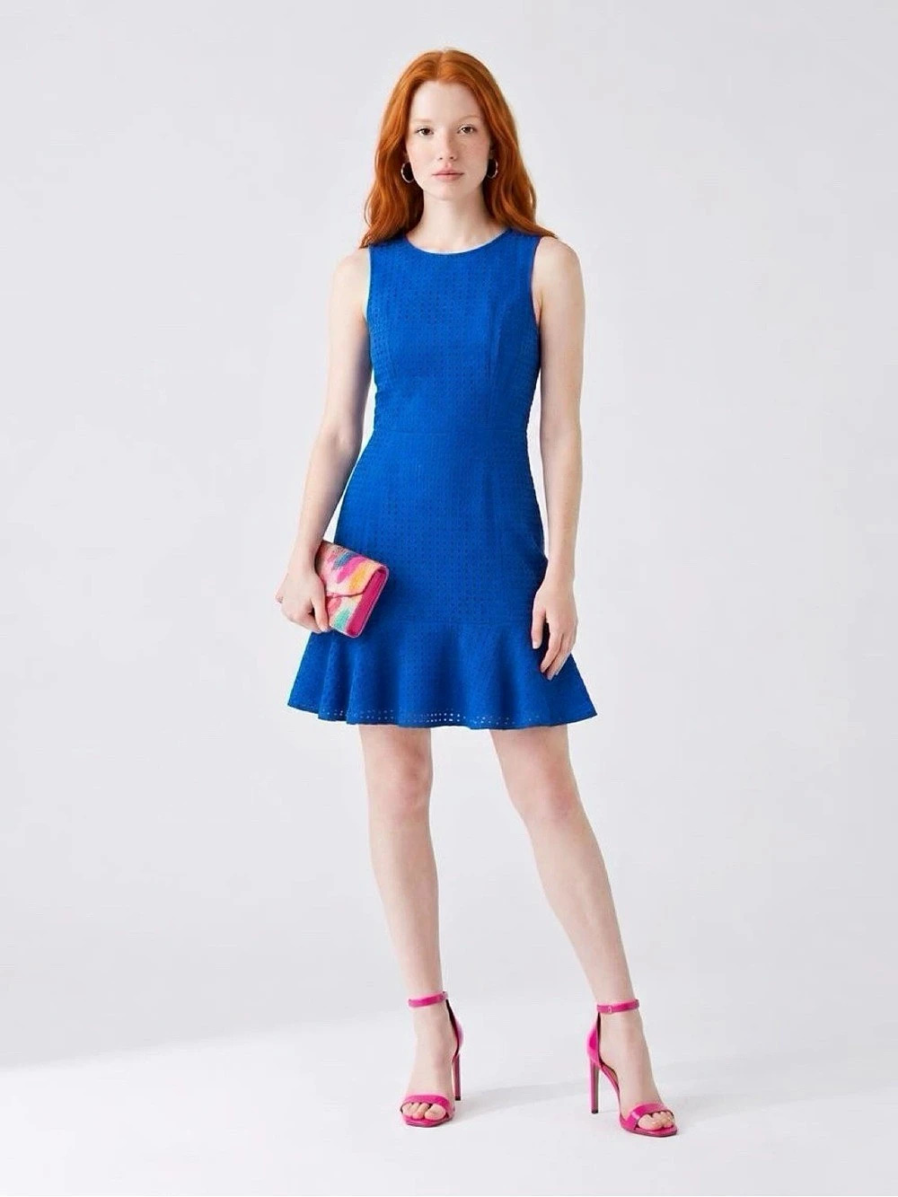 Ann Taylor Blue Eyelet Flounce Mini Dress NWT